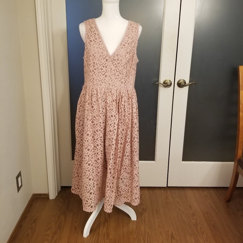 Kate Spade Blush Pink Floral Lace V-Neck Midi Dress